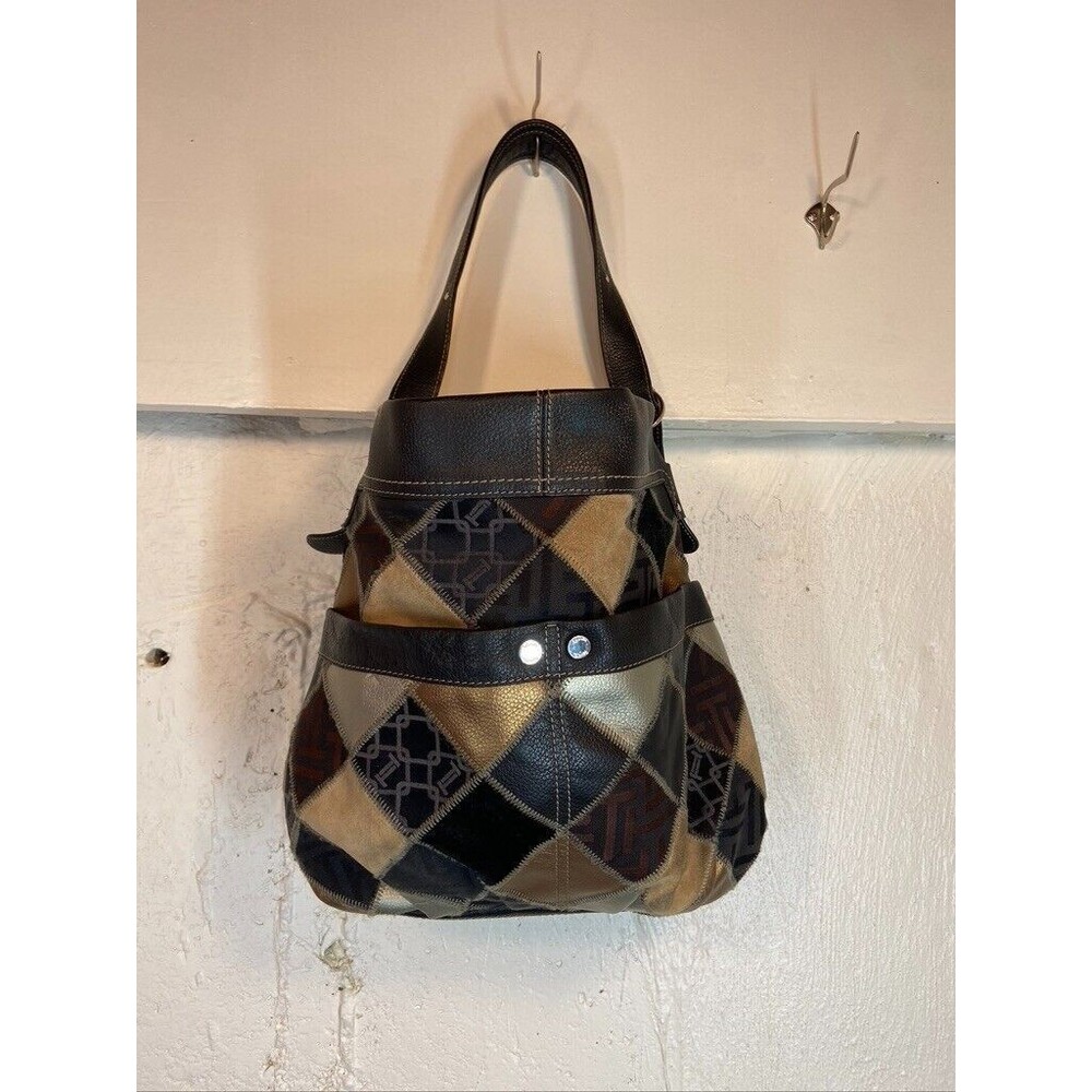 TIGNANELLO SHOULDER BAG BLACK LEATHER PATCH SUEDE 14 X 12